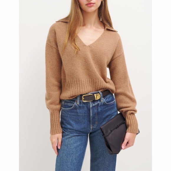 NEW Reformation Beckie Cashmere Collared Sweater Panko XL - Picture 7 of 16